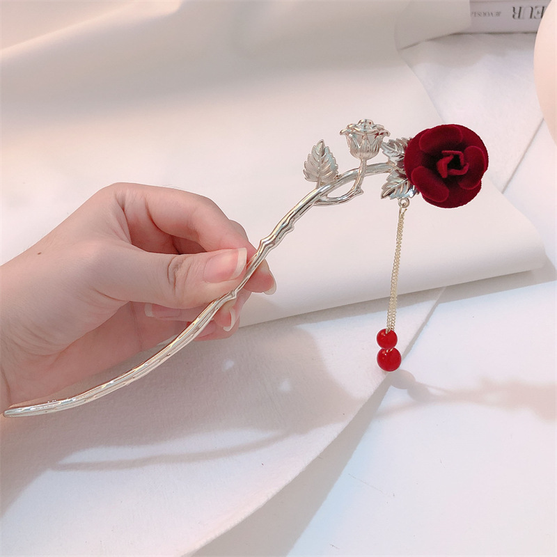 Hada estupenda estilo antiguo accesorios para el cabello rosa perla borla horquilla Hanfu updo horquilla cheongsam palillos paso sacudida tocado