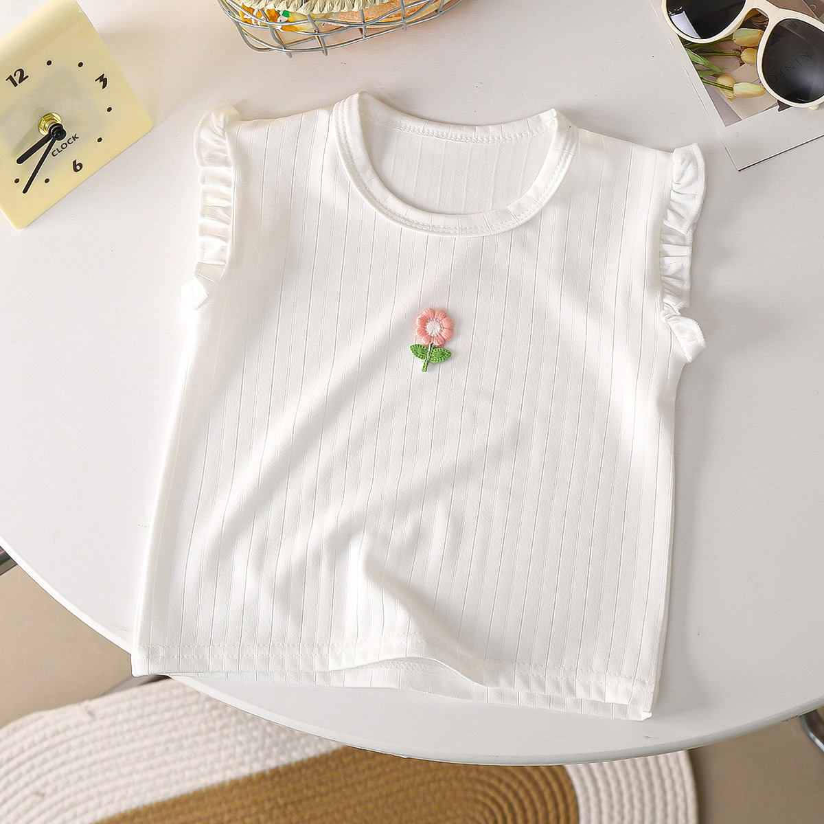 2025 nuevo chaleco de flores mangas de encaje chaleco de niños mangas cortas de encaje T verano nuevo chaleco de niños