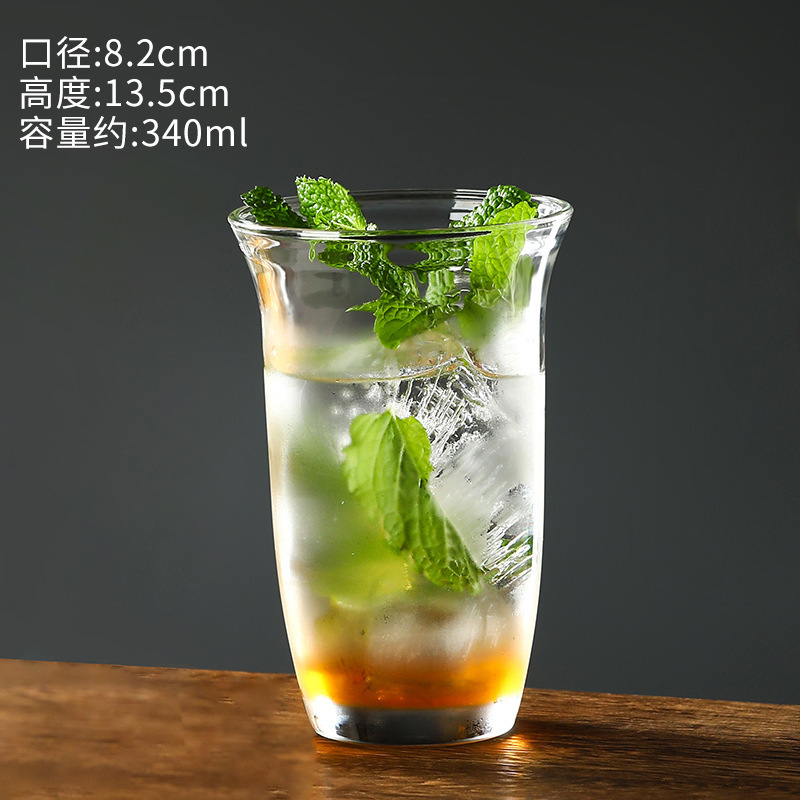 Taza de café de vidrio con boca abierta, taza de café de hielo americano, taza de agua doméstica, taza de cóctel, taza de jugo, taza de bebida