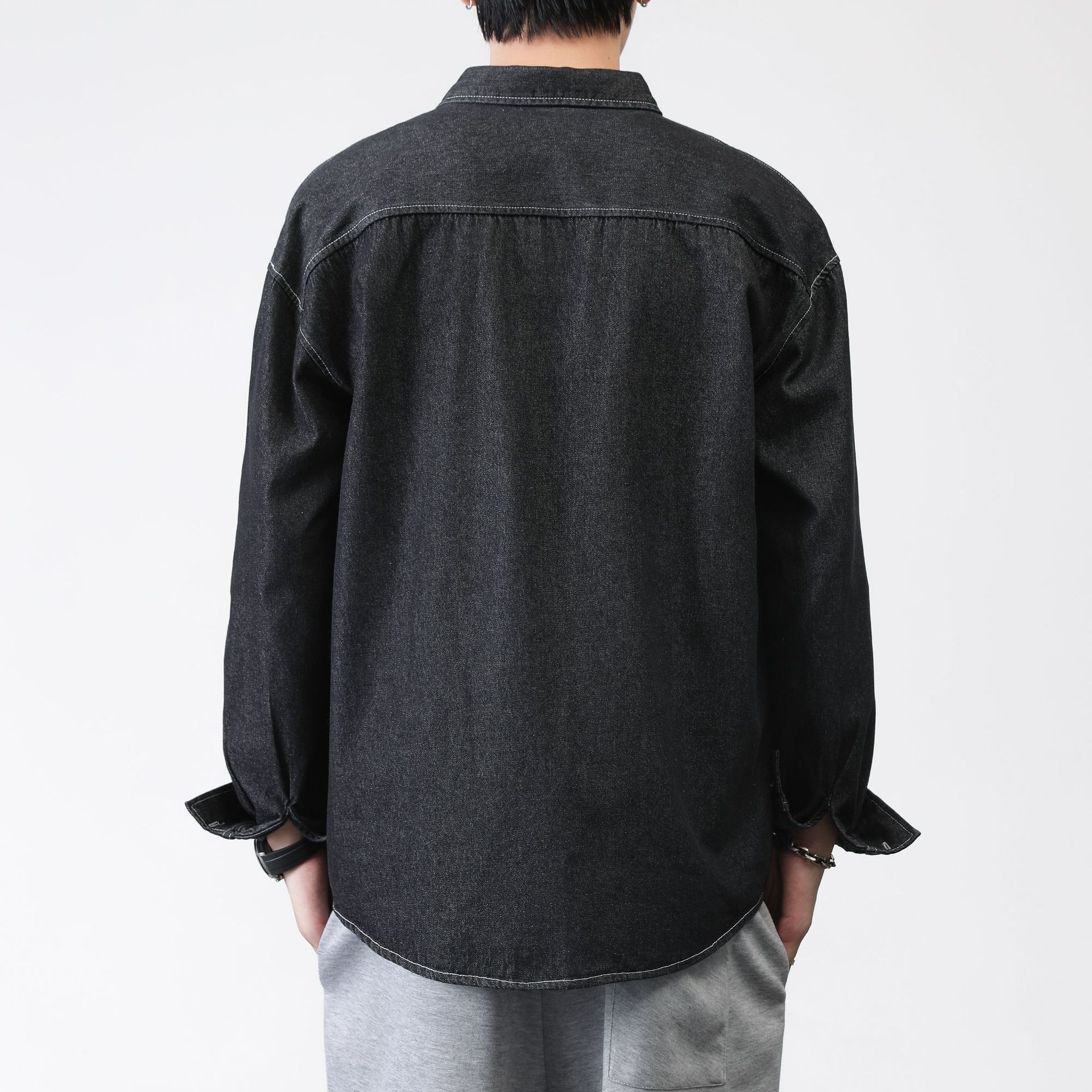 LKTM hombres # camisa hombres Otoño e Invierno Nuevo lavado suelto Denim estilo coreano de moda camisa de manga larga chaqueta de ropa de trabajo