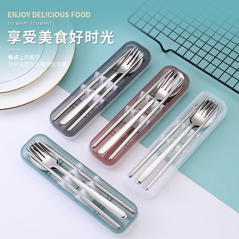 304 Stainless Steel Portable Cutlery Set Student Travel Spoon Fork Chopsticks Storage Box Company Gift Logo 304 Stainless Steel Portable Cutlery Set Student Travel Spoon Fork Chopsticks Storage Box Company Gift Logo
