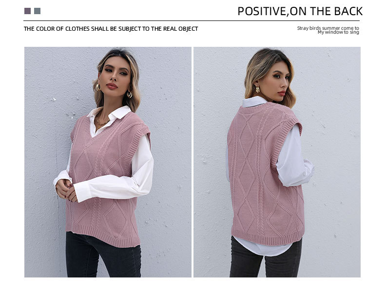 Early Autumn Fashion Women's Sleeveless Twist Solid Color Knitted Vest_voghion.com