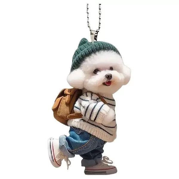 Neu Kreative Welpen Rucksack Acryl Auto Anhänger Nette Teddy Hund Keychain Zubehör Hängende Dekoration_voghion.com