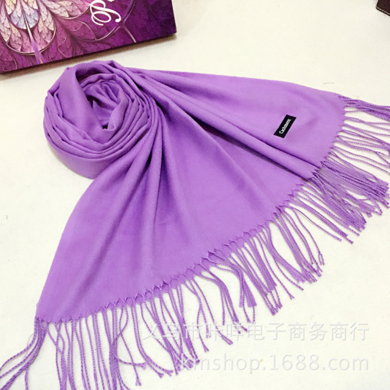 Chal para mujer otoño e invierno, color sólido largo, borla de cachemira de imitación, versión coreana de doble uso, bufanda gruesa y cálida para estudiantes de todo fósforo