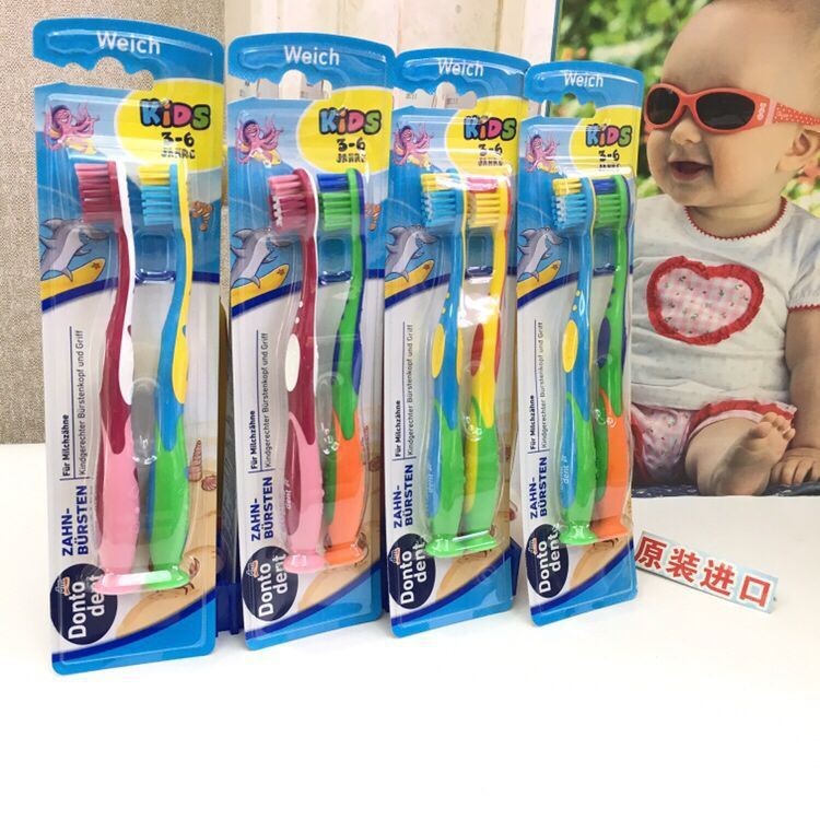 German Imported Dontodent Soft-Bristled Baby Toothbrush 3-6 Years Old and Above Oral Cleaning Toothbrush 2 Pack