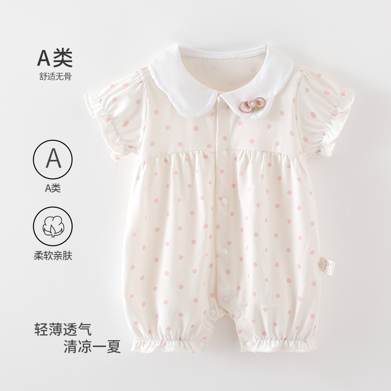 Baby Clothes for Newborns, Summer Thin Style, Class a - Short-Sleeve Romper for Baby Girls, Sweet Princess Style with Doll Collar and Polka Dots