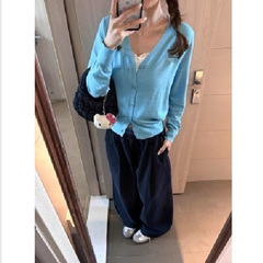 韩系秋季新款纯色软糯长袖开衫上衣宽松显瘦外搭针织衫女