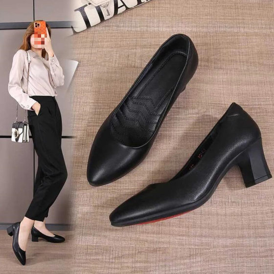 Real Soft Leather Soft Bottom Stewardess Work Shoes Black Women's Single Shoes Professional Work Women's Leather Shoes Women's Shoes Spring and Autumn High Heels