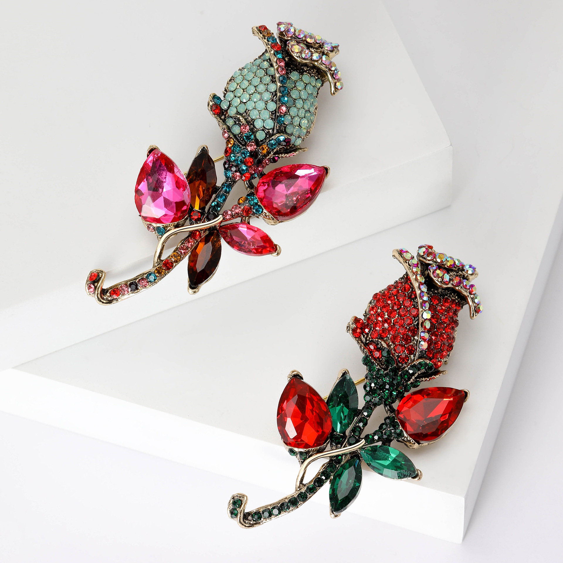 Brooches Classification Retro Pin Rose Alloy Inlay Rhinestones Women's Brooches