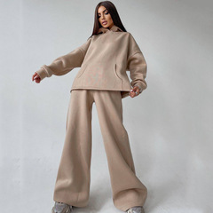 2025 Amazon ebay ホットセールヨーロッパとアメリカの貿易婦人服秋と冬の新しいフード付きポケットスウェットシャツスーツ 2 点セット