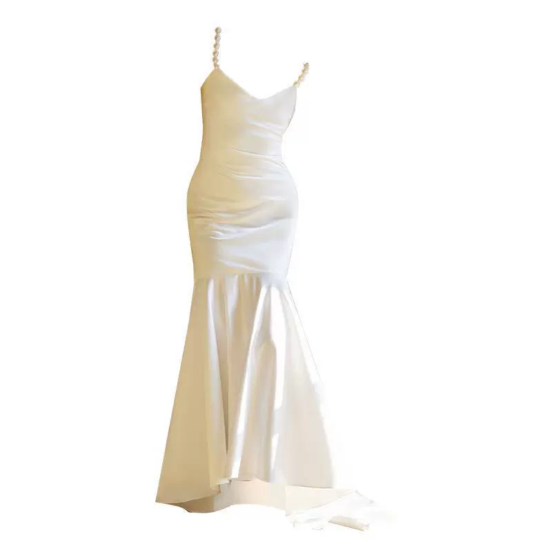 Morning gown dress engagement gauze white satin dress 2025 heavy industry travel photography evening gift bride party new style