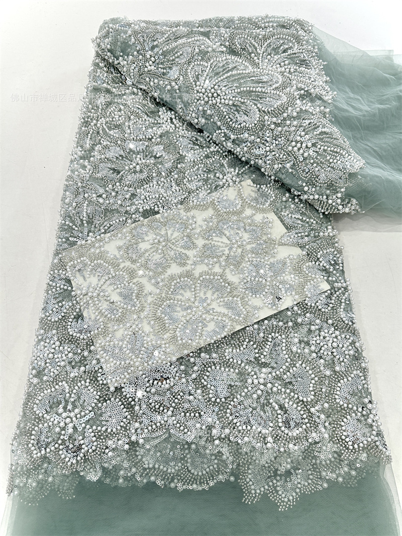 Flores tridimensionales con cuentas telas de cuentas de diseño alto vestido de boda vestido de noche telas de encaje comercio exterior transfronterizo