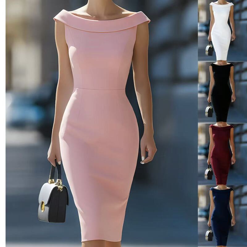 2026 European and American Amazon Independent Site Spring and Summer Slim Fit Hip-Hugging Sleeveless One-Shoulder Mid-Length Dress for Women 2026 European and American Amazon Independent Site Spring and Summer Slim Fit Hip-Hugging Sleeveless One-Shoulder Mid-Length Dress for Women