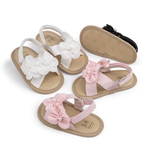 2025 New Baby Girl Sandals Flower Korean Princess Toddler Shoes Soft Sole Cross-border 0-1 Year Old Baby Shoes