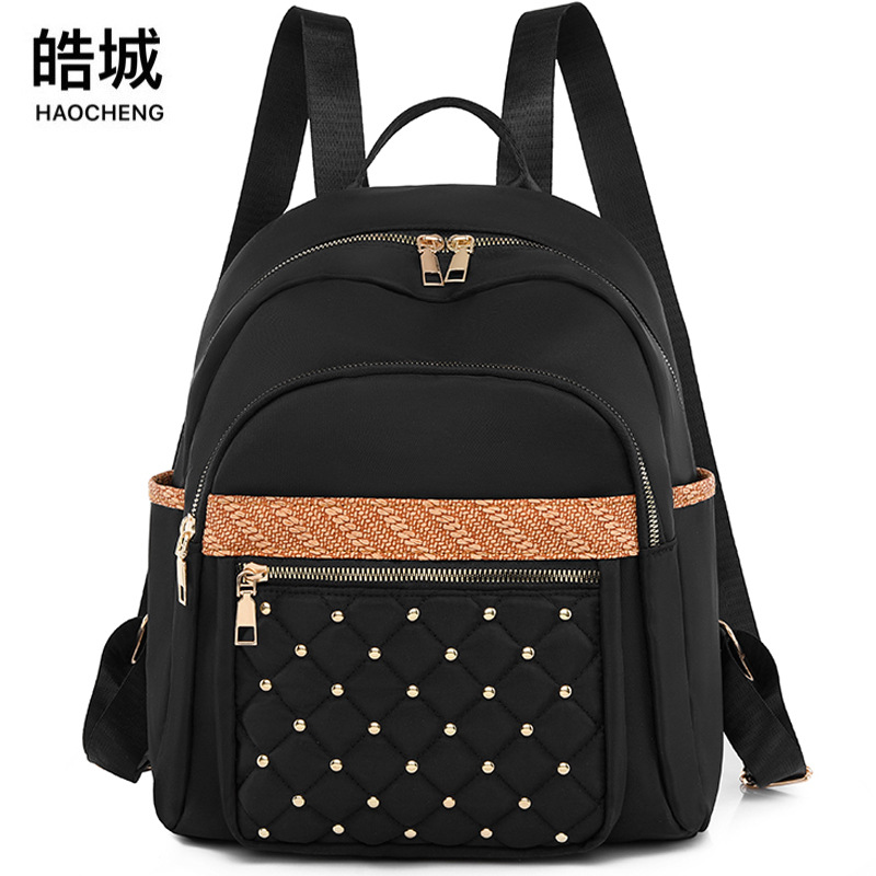 2023 otoño nuevas señoras casuales mochila de tela Oxford moda rombo gran capacidad contraste color mochila de viaje marea