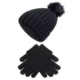 2021冬新款潮流新款羊绒分指手套帽子手套二件套装羊毛针织毛线帽