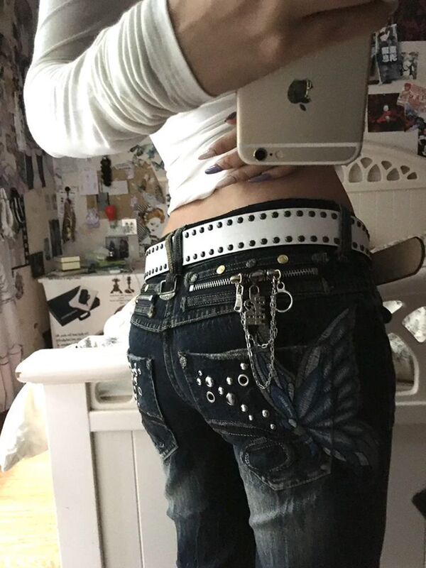 American-Style Niche Spicy Girl Heavy-Duty Butterfly Embroidery Low-Waist Jeans for Women Y2K Millennium Slim-Fit Flared Long Pants