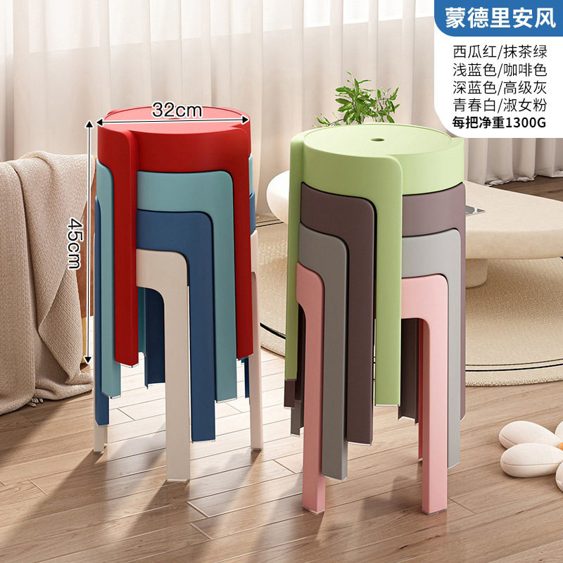 Taburete de plástico de estilo crema, banco alto engrosado para el hogar, taburete de molino de viento minimalista moderno, se pueden apilar sillas de mesa de comedor de repuesto