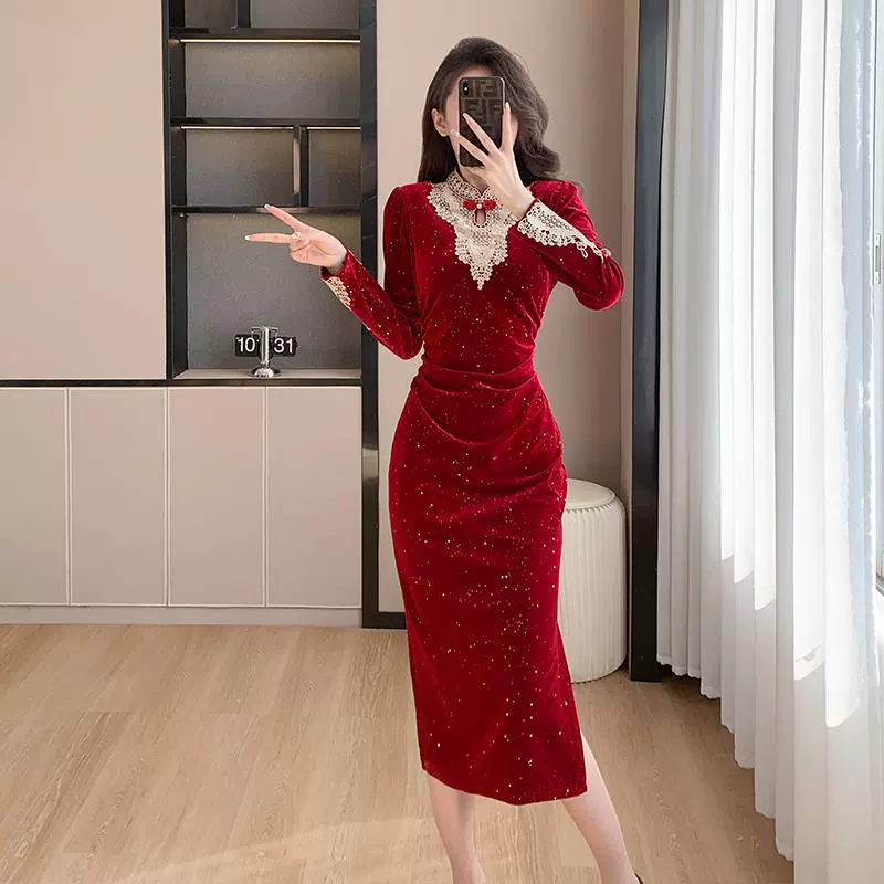 超好看法式丝绒裙公主连衣裙女秋冬季2025新款春年会战袍5991