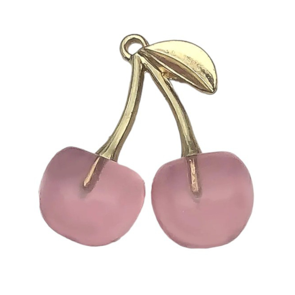 1 piece 21376-gold dripping oil transparent pink cherry 30x28mm-4.2g