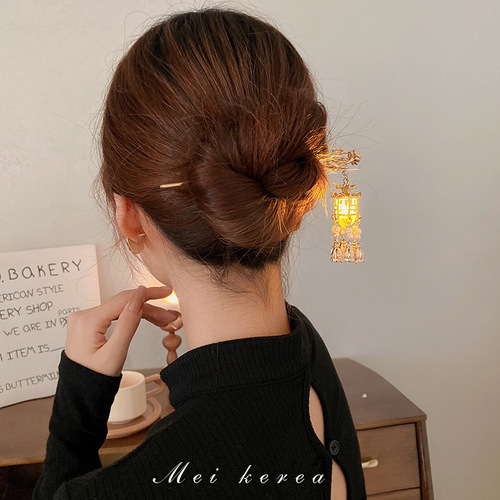 Ancient style lantern, palace lantern, pearl tassel hairpin, palace style elegant temperament hairpin, personalized design hairpin