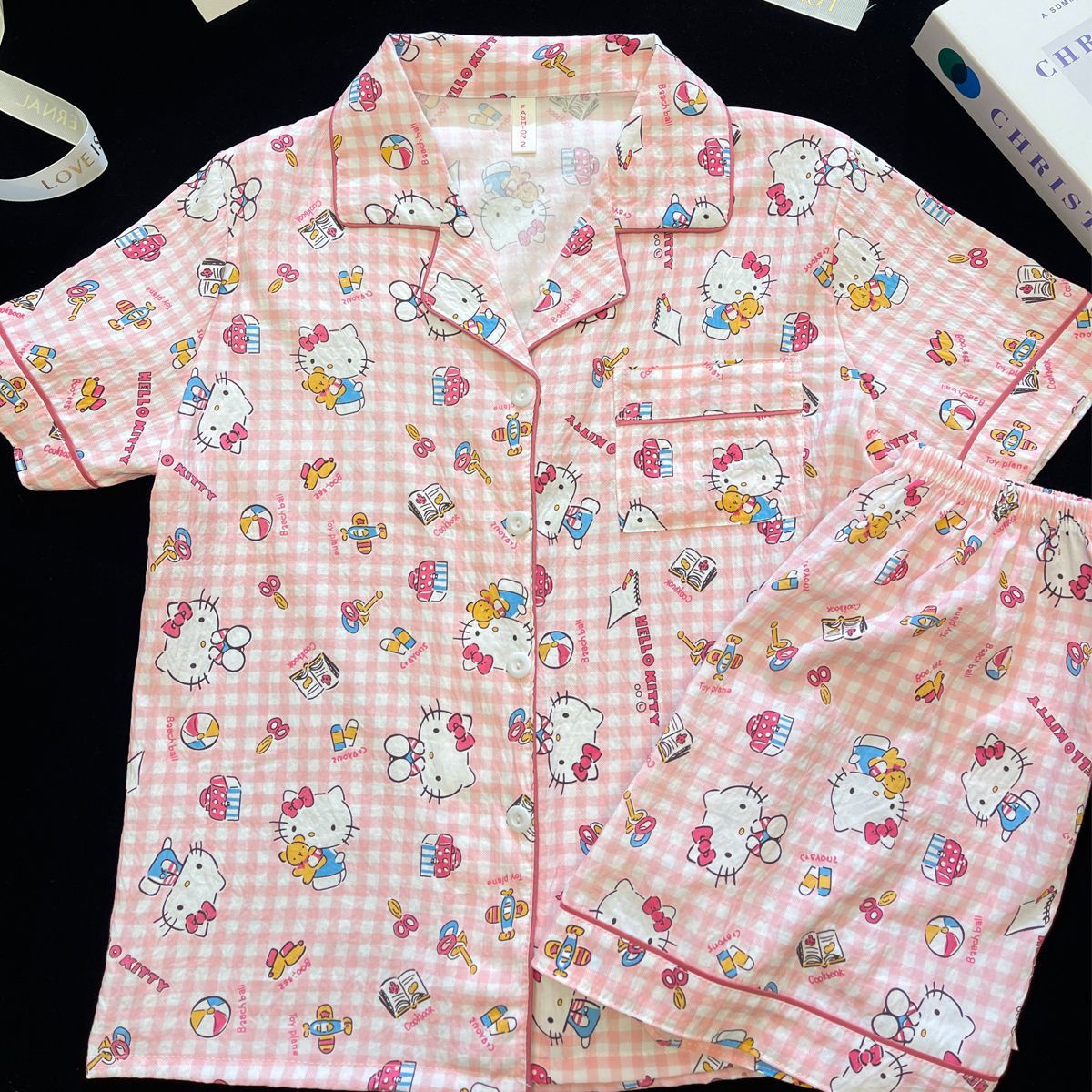Vietnam transfronterizo al por mayor nube de algodón lindo oso pijamas verano mujeres pantalones cortos de manga corta cardigan casual dibujos animados servicio a domicilio