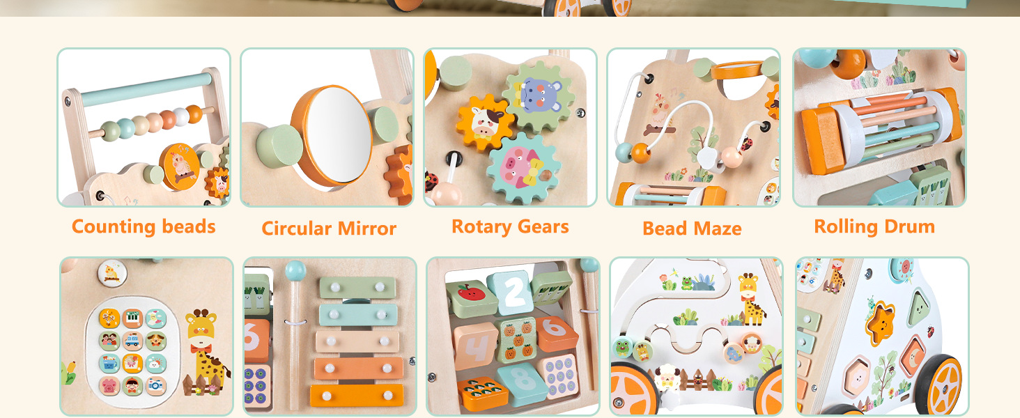 Ahşap Bebek Yürüteç Çocuk Arabası Montessori Yürüme Oyuncağı Unisex Bebek Yürüme Oyuncağı