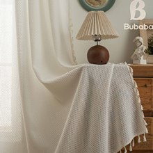 跨境亚马逊卧室套杆口袋网格白色窗帘客厅卧室阳台飘窗成品批发帘