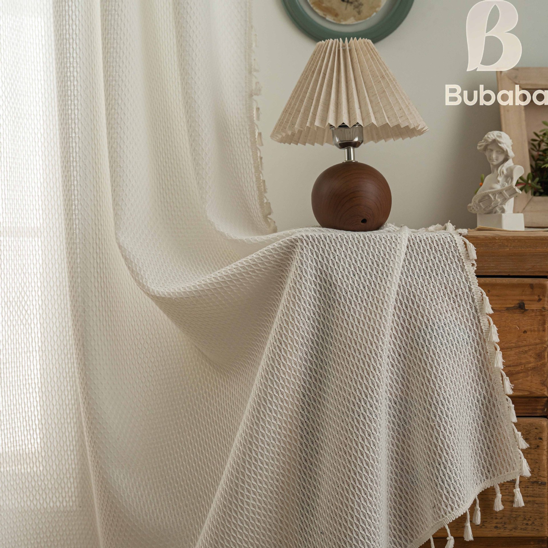 跨境亚马逊卧室套杆口袋网格白色窗帘客厅卧室阳台飘窗成品批发帘