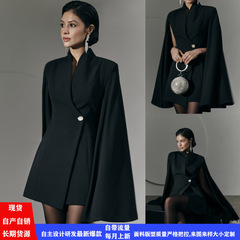 亚马逊独立站eBay速卖通欧美气质优雅斗篷修身显瘦约会职场连衣裙