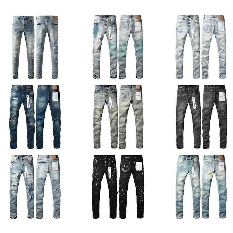 European and American trendy brand LIMITED PURPLE JEANS, fashionable purple ripped straight-leg slim-fit jeans European and American trendy brand LIMITED PURPLE JEANS, fashionable purple ripped straight-leg slim-fit jeans