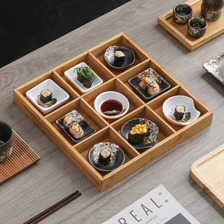 日式跨境寿司碟酱料调味碟点心火锅九宫格小碟商用黑色蘸料碟外贸