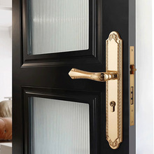 纯铜门锁别墅房门锁24K 真金黄铜门把手室内卧室双开门锁具通用型