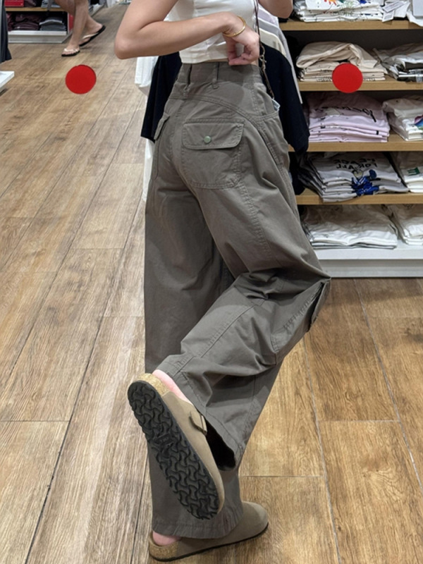 秋装军绿色阔腿弯刀工装裤女款2025新款大码胖mm显瘦设计感休闲裤|undefined