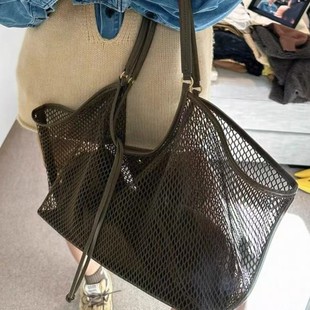 Cross-border Woven Mesh Large Capacity Tote Bag Simple Niche Korean Style Casual Large Bag Lazy Style Travel Beach Bag