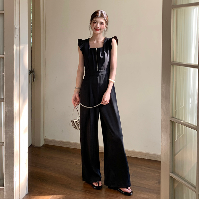 十三行品质 黑色连体裤女夏修身气质女神范高级感阔腿连体衣7003