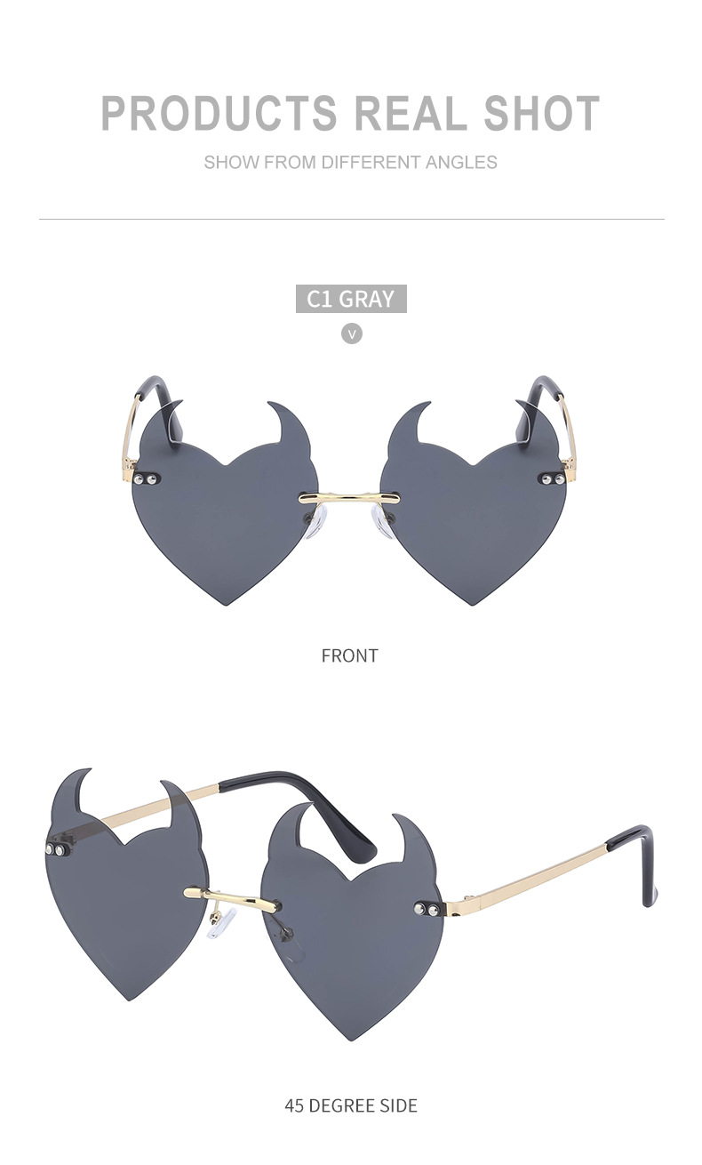 Women's Fashion Heart Shape Pc Special-shaped Mirror Metal Frameless Sunglasses display picture 10