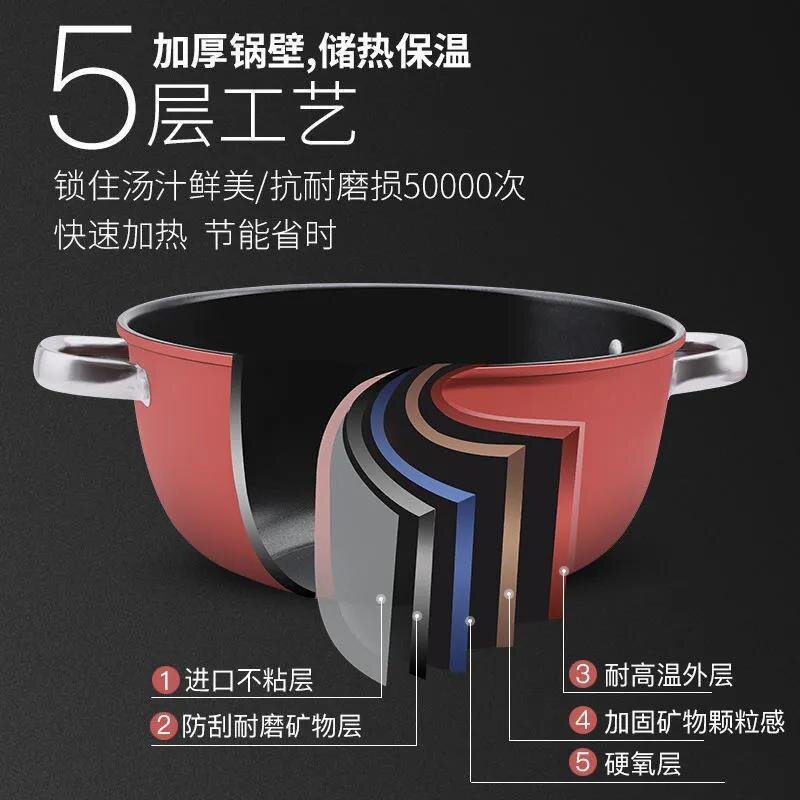 Olla de sopa Olla antiadherente para el hogar Espesar Olla de vapor binaural Olla de cocina Dormitorio Cocinar fideos instantáneos Sopa Estufa de gas Cocina de inducción Especial