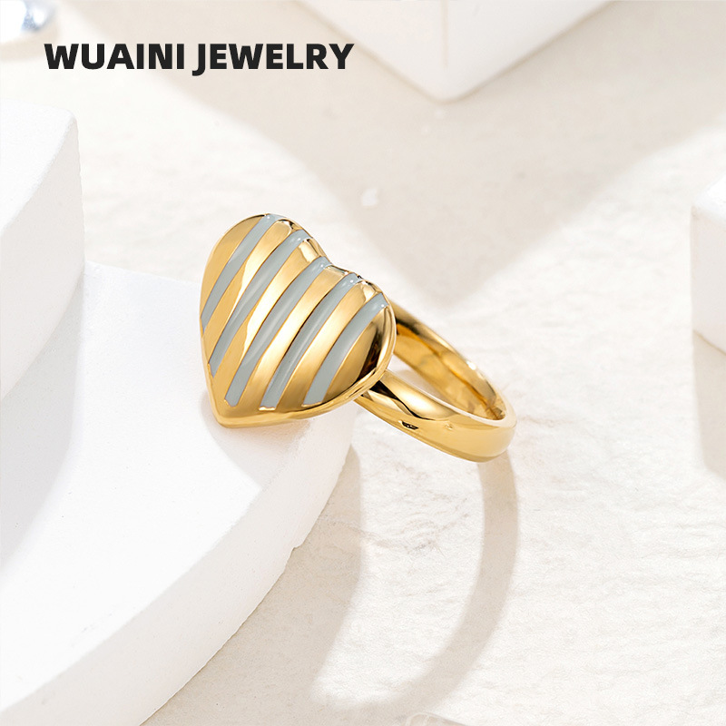 Rings Classification 6, 9 Ring Size Wholesale Jewelry Streetwear Color Block Heart Shape Titanium Steel Enamel Rings