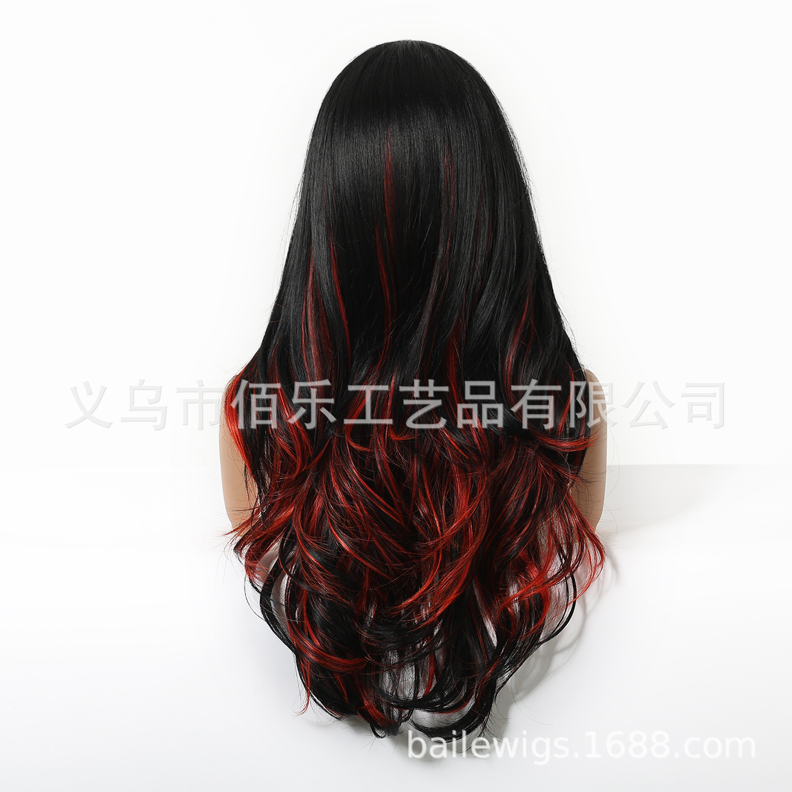 Rojo negro teñido pelucca de cabello largo rizado cabello completo de fibra química para mujeres de vacaciones cabello europeo y americano al por mayor spot