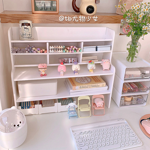 Office multi-layer white mobile bookshelf organizer dormitory cosmetics storage rack desktop double-layer storage rack