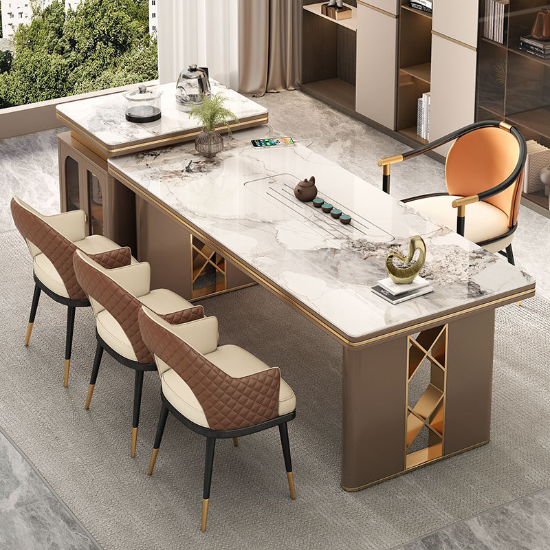 Italian Light Luxury Slate Island Tea Table Modern Office Tea Set Large Board Simple Tea Table and Chair Combination