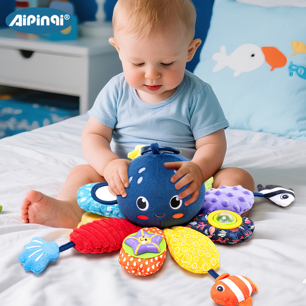 Aipinqi coche multifuncional para bebés colgar pulpo visual tacto colgantes grandes juguetes de peluche para bebés en stock