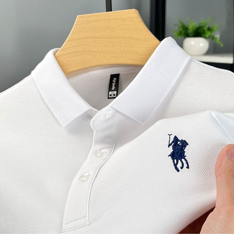 Factory Direct Sales Summer Polo Shirt Pure Color Fashion Lapel Short-Sleeved Pony Embroidered Loose Business Top Men's T-Shirt