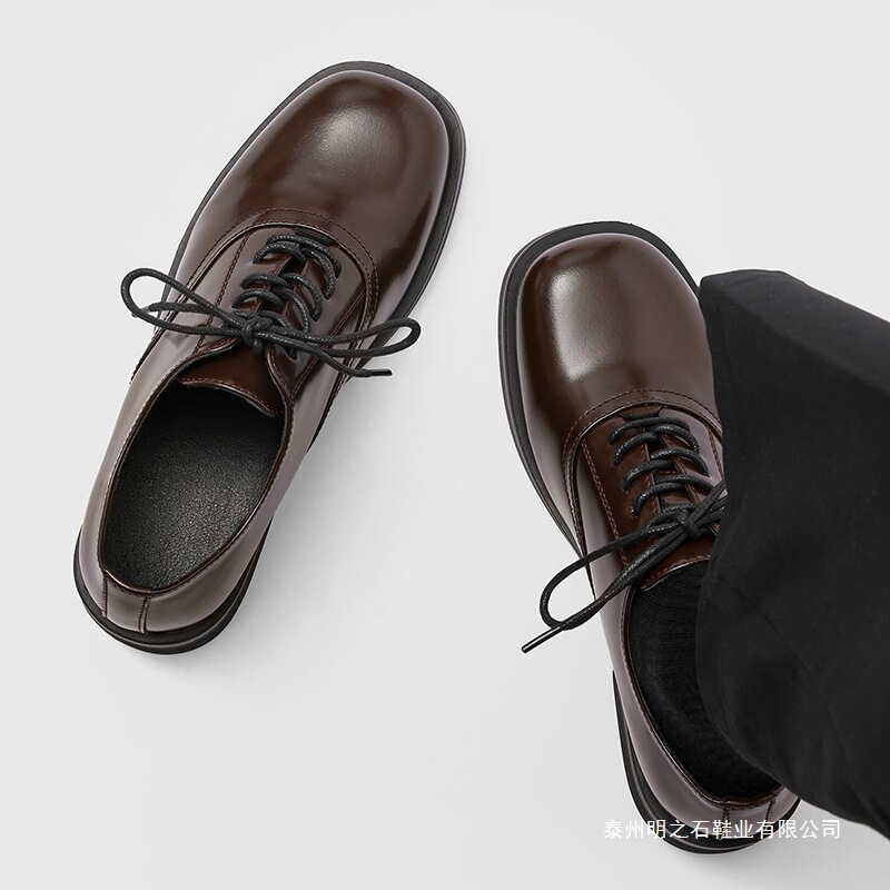 Trendy Men's Leather Shoes with 7cm Thick Soles, Height-Increasing Shoes for Weddings, Groom and Couple Loafers, Casual Commuting Derby Shoes