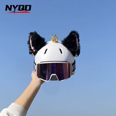 Plush Versatile Blue Bell – Motosiklet dəbilqələri - black-pink-cat-ears-with-bells-excluding-helmet-and-middle-crown