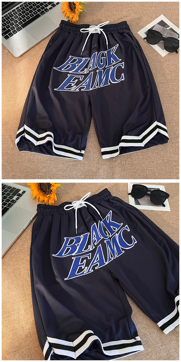 American-style Basketball Embroidered Streetwear Summer Loose-fit Casual Mid-length Sports Shorts Men And Women,_viptrois.com