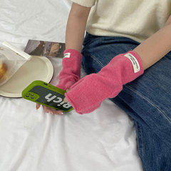 法式慵懶風加長款露指堆堆純色秋冬季含羊毛保暖學生寫字半指手套