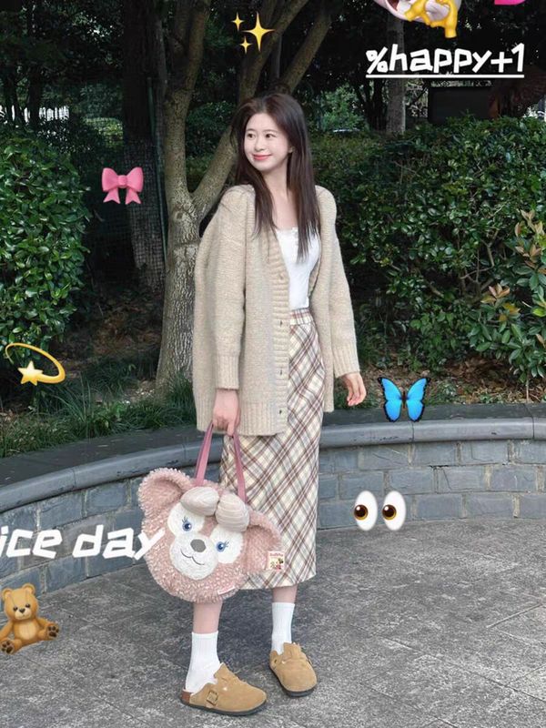 辣妹复古格纹半身裙女2024春夏美拉德穿搭高腰显瘦百搭A字中长裙|undefined