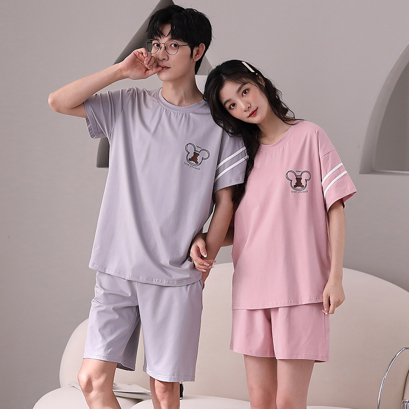 Venta al por mayor pareja pijamas de verano de las mujeres traje de manga corta de algodón Delgado coreano casual hombres y ropa de casa de las mujeres se puede usar fuera